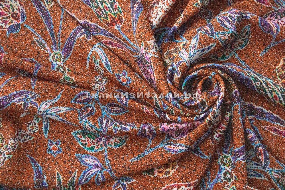 ткань шармуз коричневый с мозаичным рисунком от Карнет для Унгаро, шармюз шелк иные коричневая Италия