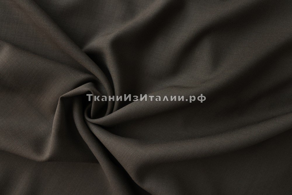 ткань шерсть защитного цвета, костюмно-плательная шерсть однотонная коричневая Италия