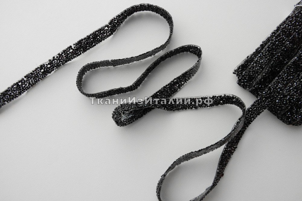  тесьма из силиконовой ленты с черными камушками, тесьма, узкое кружево однотонная черная Италия
