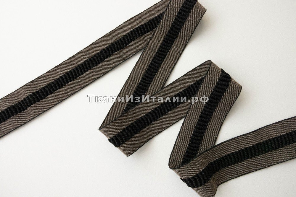  текстильная резинка с жатой вставкой черный и черный меланж , резинка текстильная черная Италия