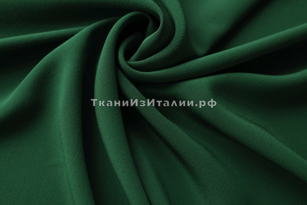 ткань крепдешин хвойно-зеленый, крепдешин шелк однотонная зеленая Италия