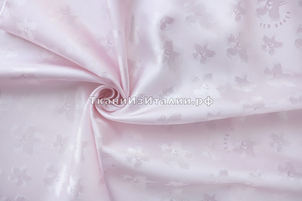 ткань подклад светло-розового цвета с жаккардовыми цветами, Италия
