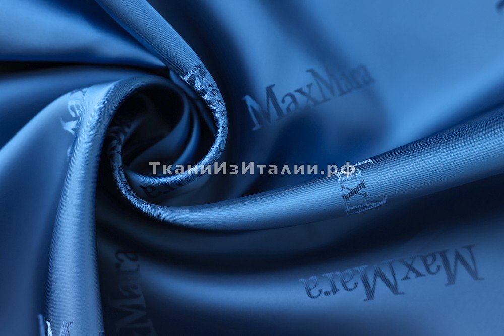 ткань подклад синий с логотипами, подклад вискоза однотонная синяя Италия