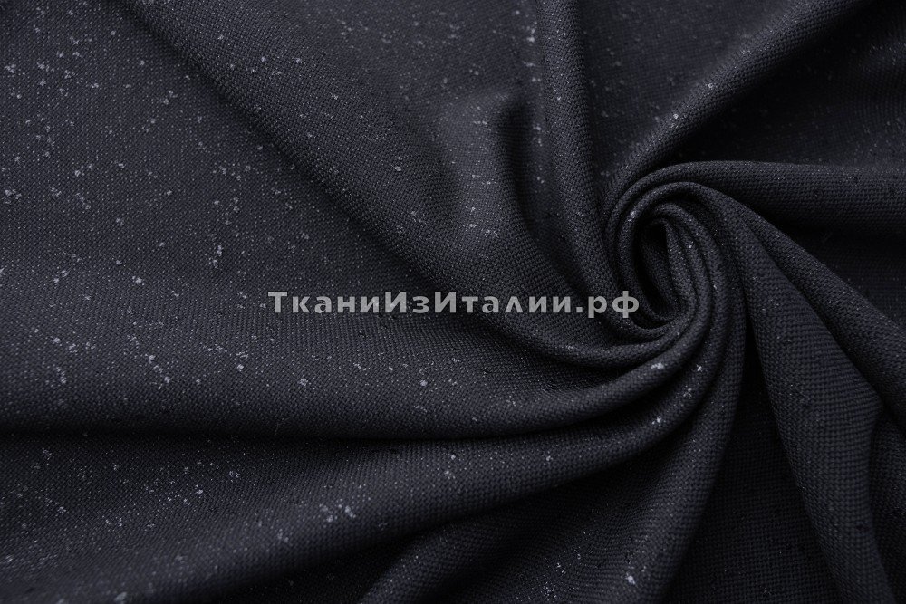 ткань черная шерсть с люрексом, костюмно-плательная шерсть однотонная черная Италия