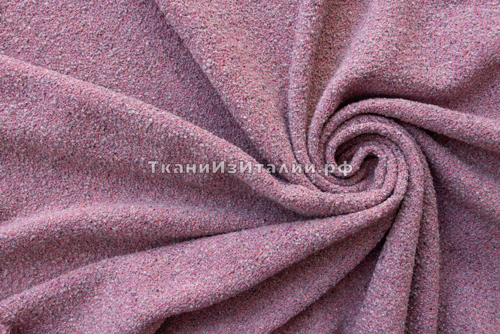 ткань пыльно-розовый твид шанель меланж с люрексом, твид шерсть однотонная розовая Италия
