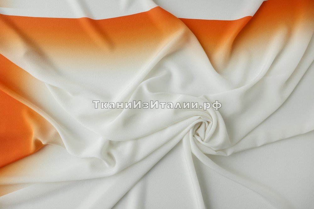 ткань белый крепдешин с оранжевыми полосами (деграде), Италия