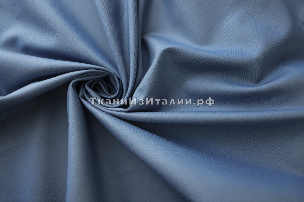 ткань пыльно-синий хлопок , костюмно-плательная хлопок однотонная синяя Италия