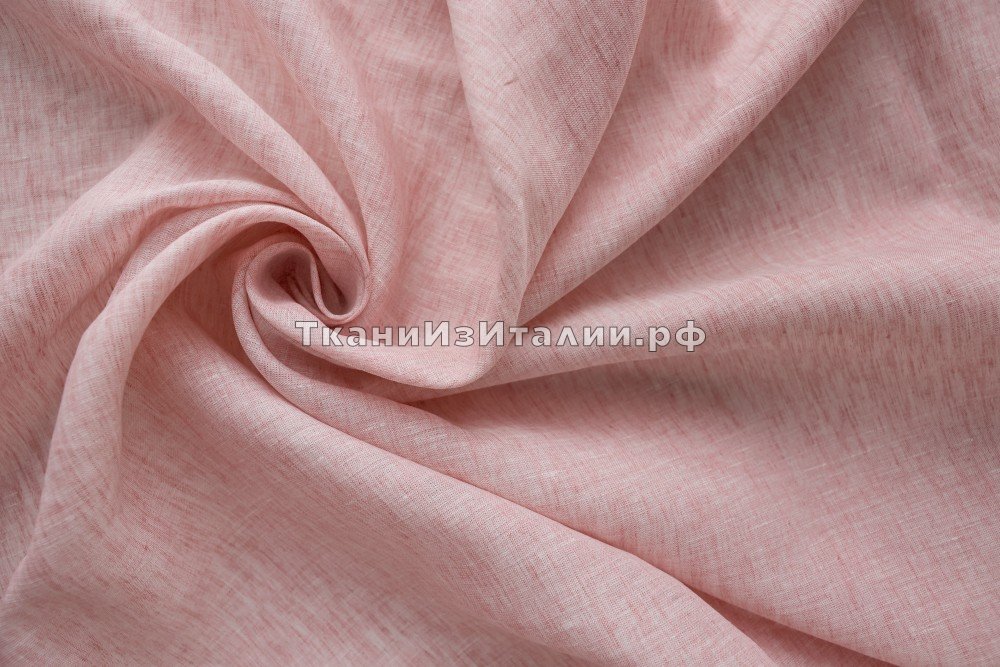 ткань лен выбеленный розовый меланж, костюмно-плательная лен однотонная розовая Италия