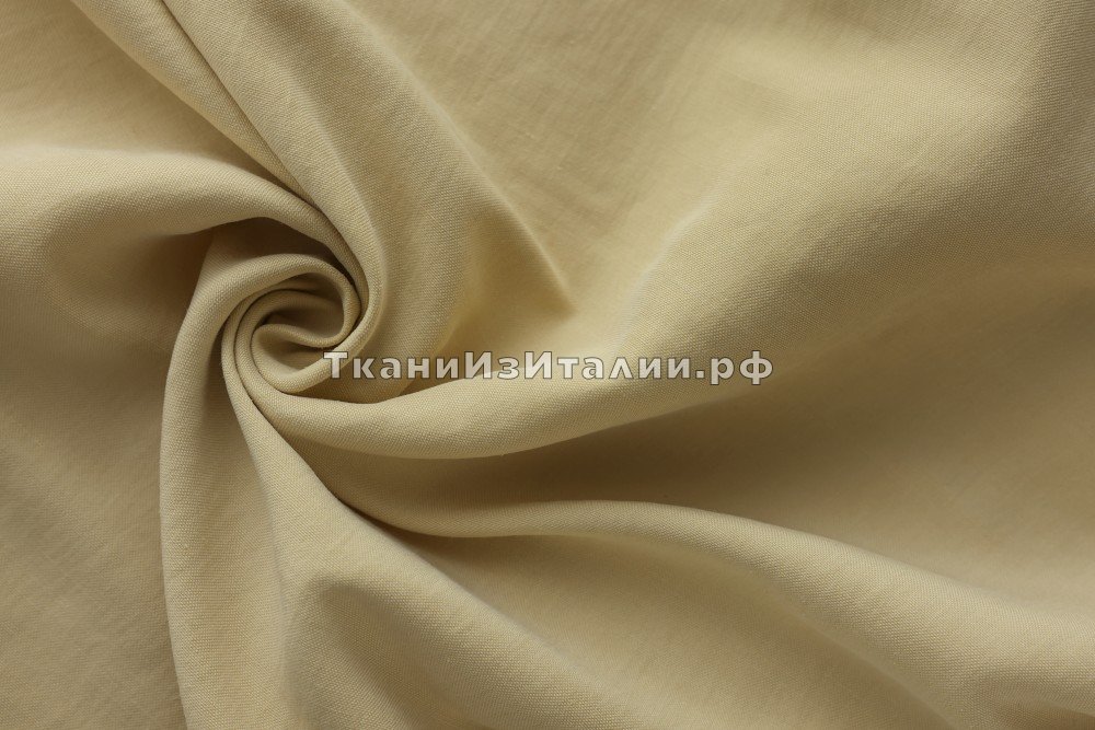 ткань лен цвета пармезан, костюмно-плательная лен однотонная желтая Италия