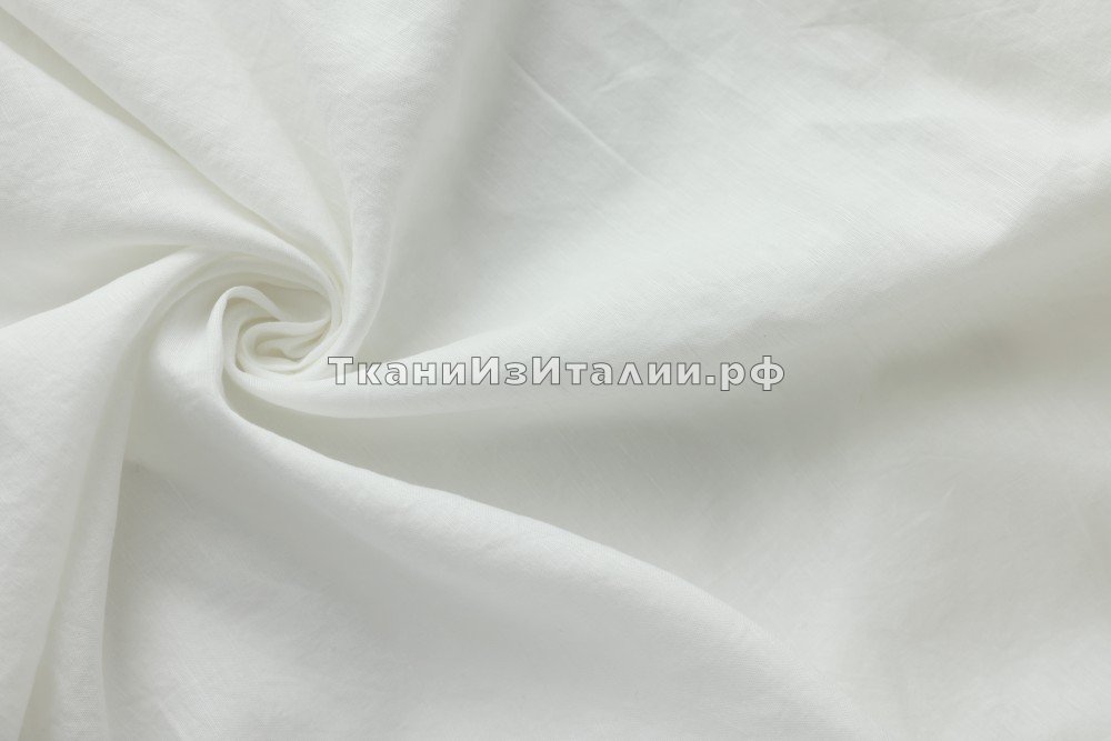 ткань белый лен полупрозрачный , костюмно-плательная лен однотонная белая Италия