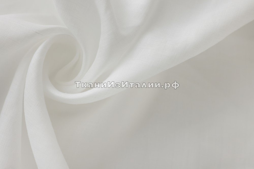 ткань белый лен тонкий, костюмно-плательная лен однотонная белая Италия