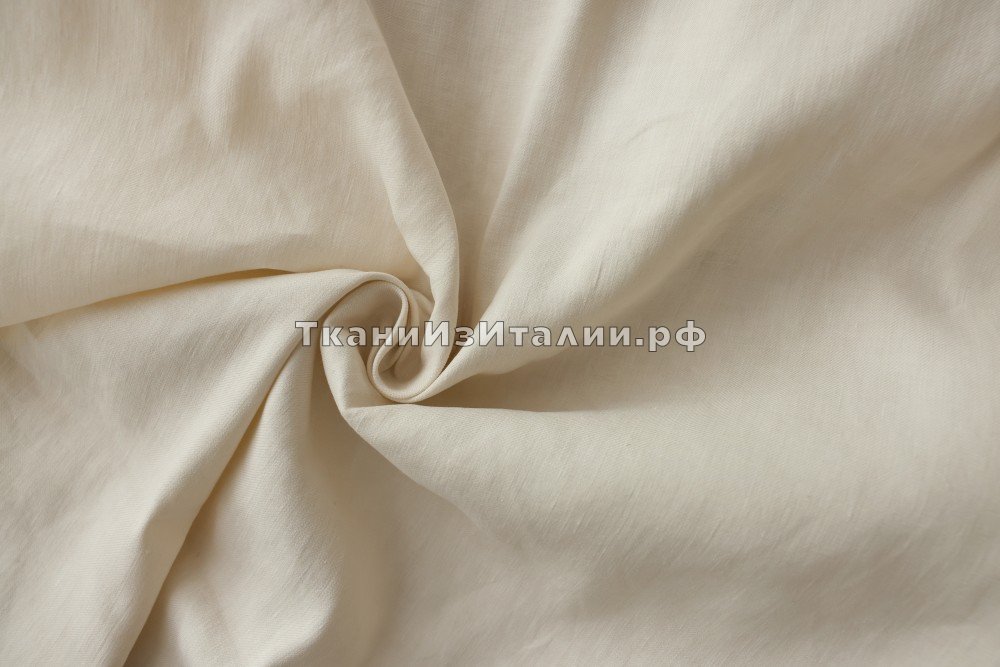 ткань лен молочного цвета, костюмно-плательная лен однотонная белая Италия