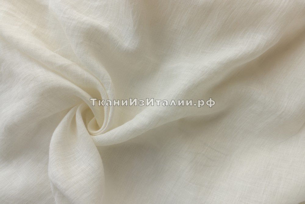 ткань лен цвета айвори, костюмно-плательная лен однотонная белая Италия