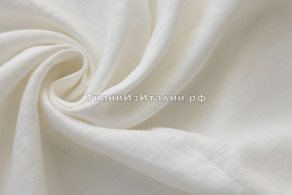 ткань легкий белый лен, костюмно-плательная лен однотонная белая Италия