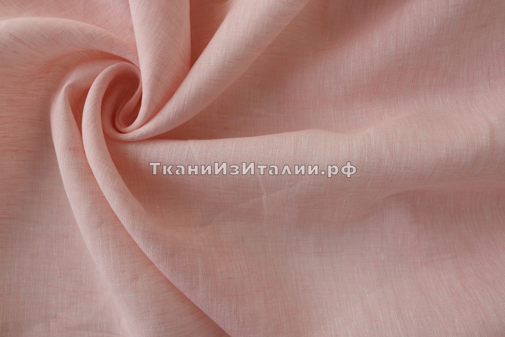 ткань лен нежно-розовый, костюмно-плательная лен однотонная розовая Италия