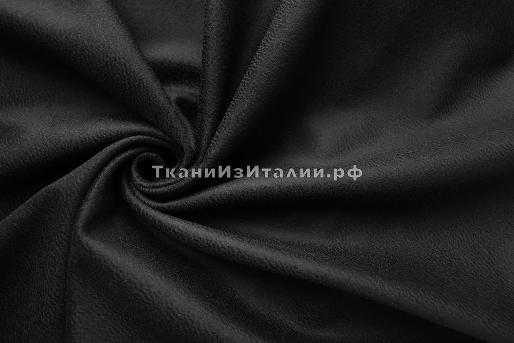 ткань легкая шерсть с кашемиром с волной, пальтовые шерсть однотонная черная Италия