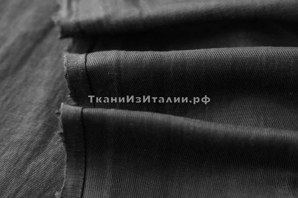 ткань лен черный с диагональным плетением, костюмно-плательная лен однотонная черная Италия