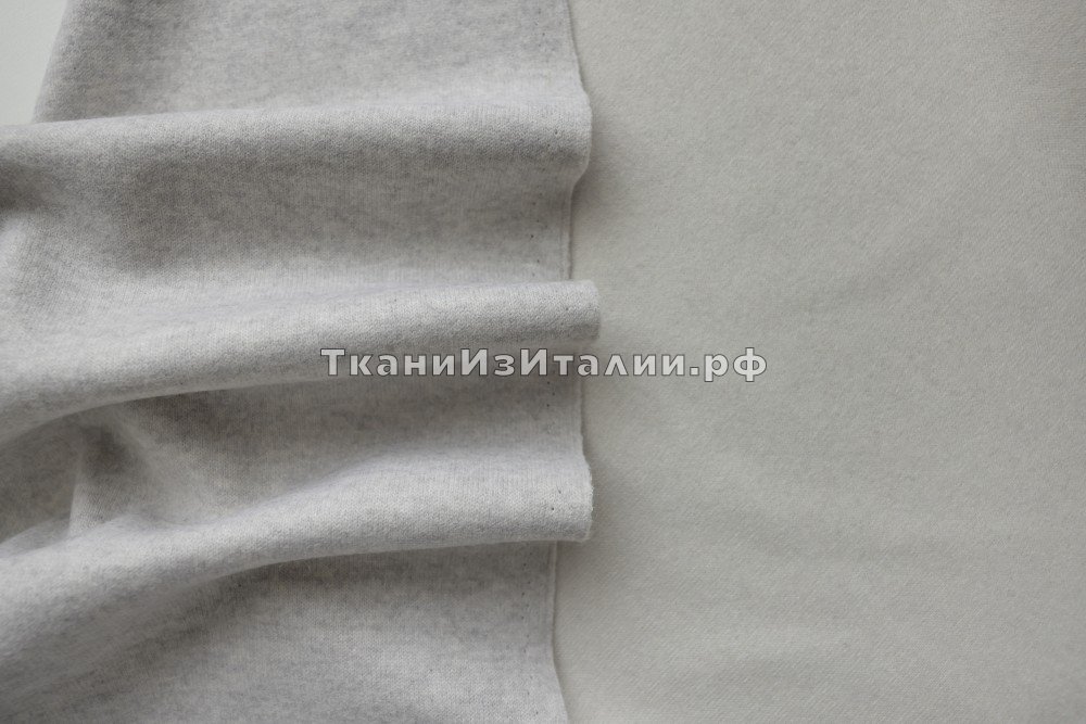 ткань двухслойный трикотаж с кашемиром серый меланж, трикотаж шерсть однотонная серая Италия