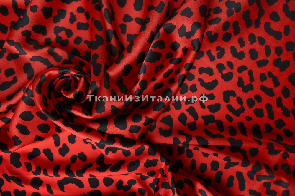ткань красный атлас с леопардом, Италия