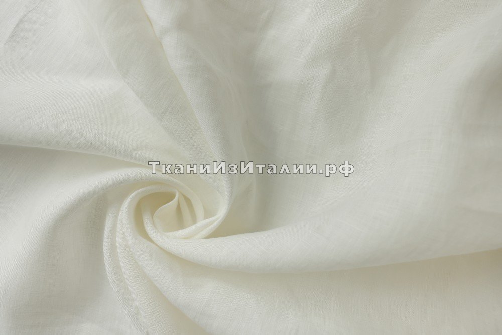 ткань лен белый с молочным оттенком, костюмно-плательная лен однотонная белая Италия