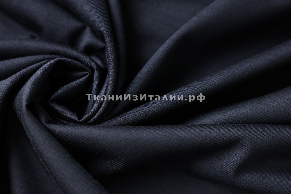 ткань черно-синий трикотаж из шерсти и шелка, трикотаж шерсть однотонная синяя Италия