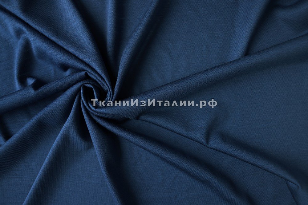ткань синий трикотаж с шелком, трикотаж шерсть однотонная синяя Италия