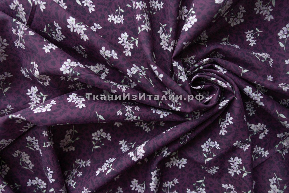 ткань фиолетовый хлопок с цветами, сорочечная хлопок цветы фиолетовая Италия