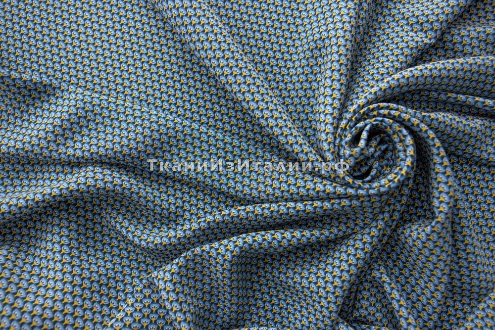 ткань голубой крепдешин цветочная геометрия, Италия