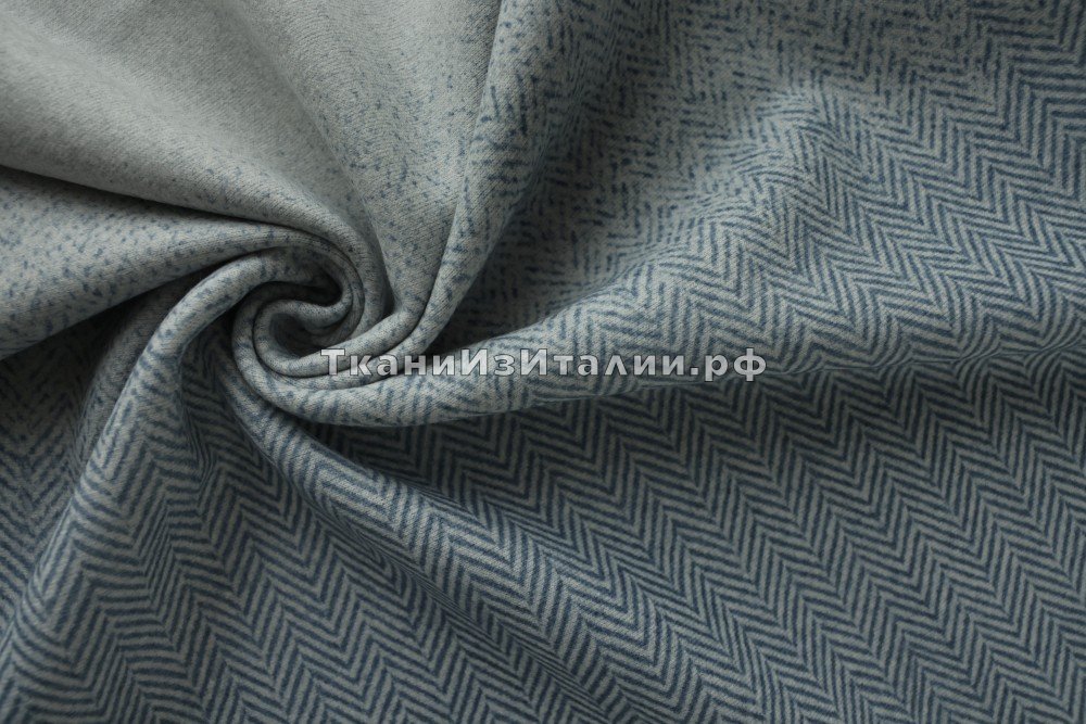 ткань двухслойный двусторонний пальтовый кашемир сине-серый в елочку, Италия