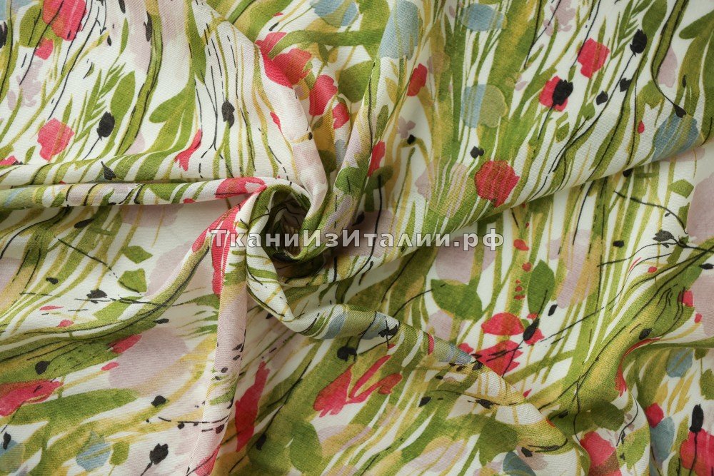 ткань вискоза для шитья с цветами и листьями, Италия