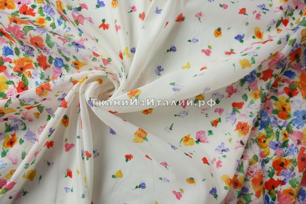 ткань белый хлопок с полиэстером деграде с цветами, Италия