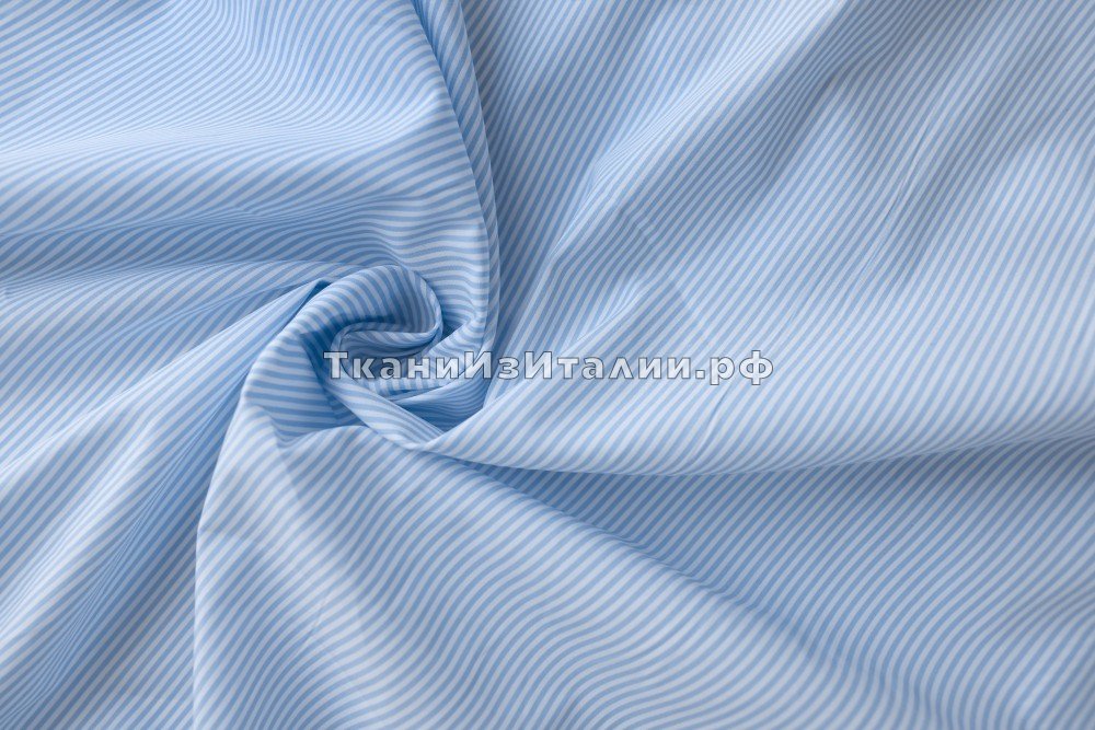 ткань рубашечный хлопок в узкую бело-голубую полоску, сорочечная хлопок в полоску голубая Италия
