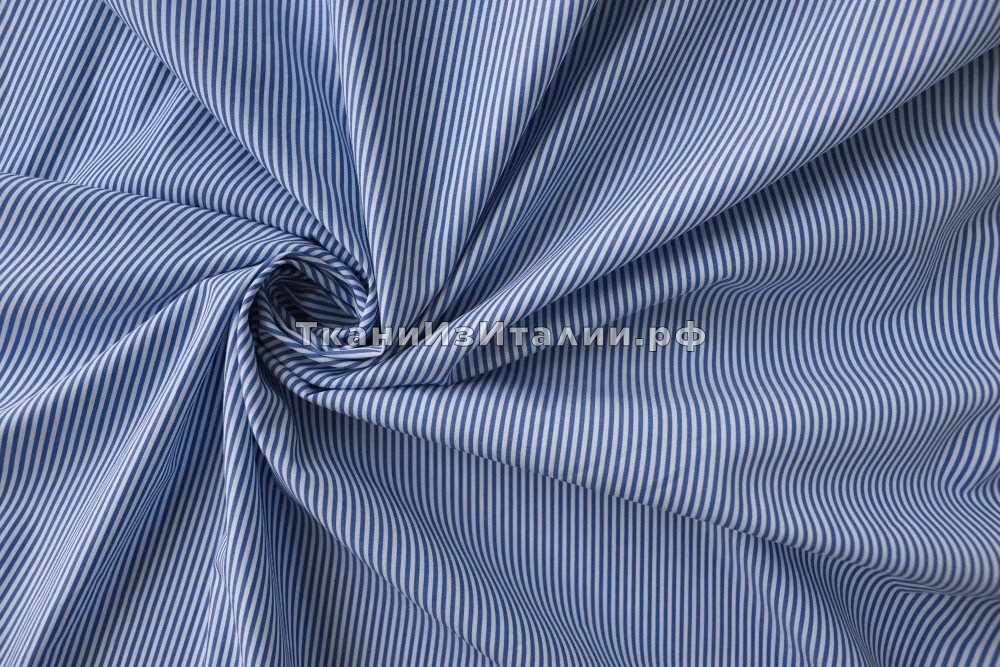 ткань хлопок в сине-белую полоску, сорочечная хлопок в полоску белая Италия
