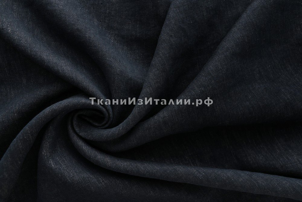 ткань джинсовка темно-синяя изо льна и хлопка, Италия