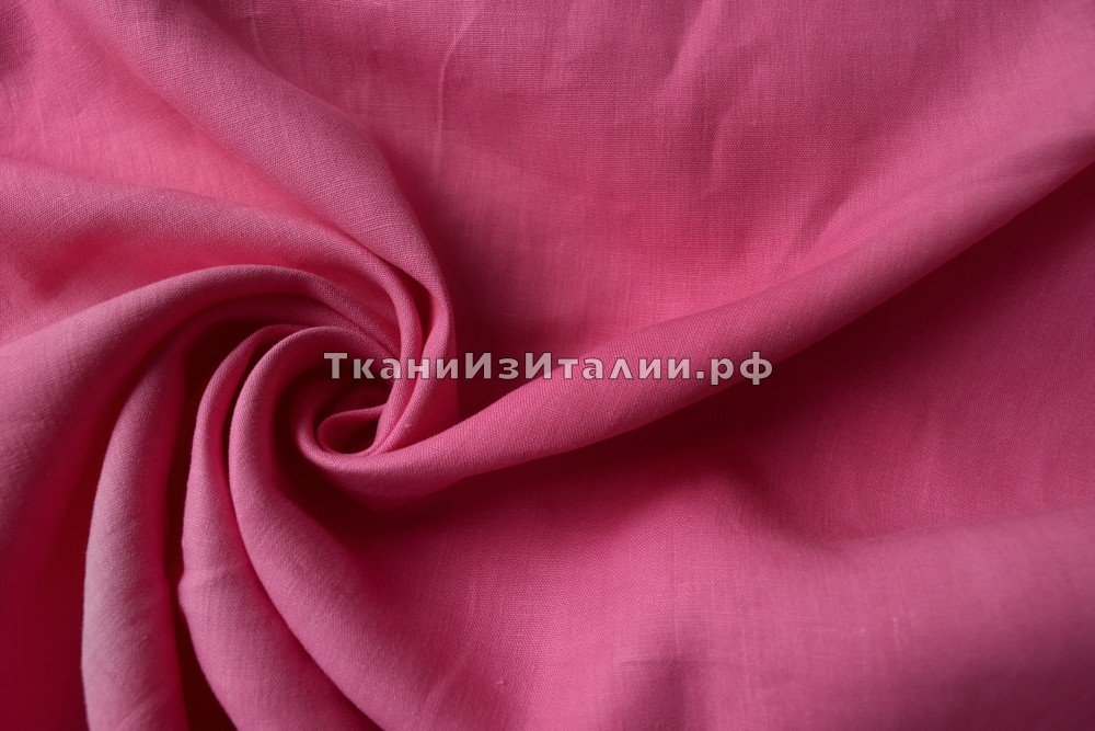 ткань лен фуксия (пыльная), костюмно-плательная лен однотонная розовая Италия