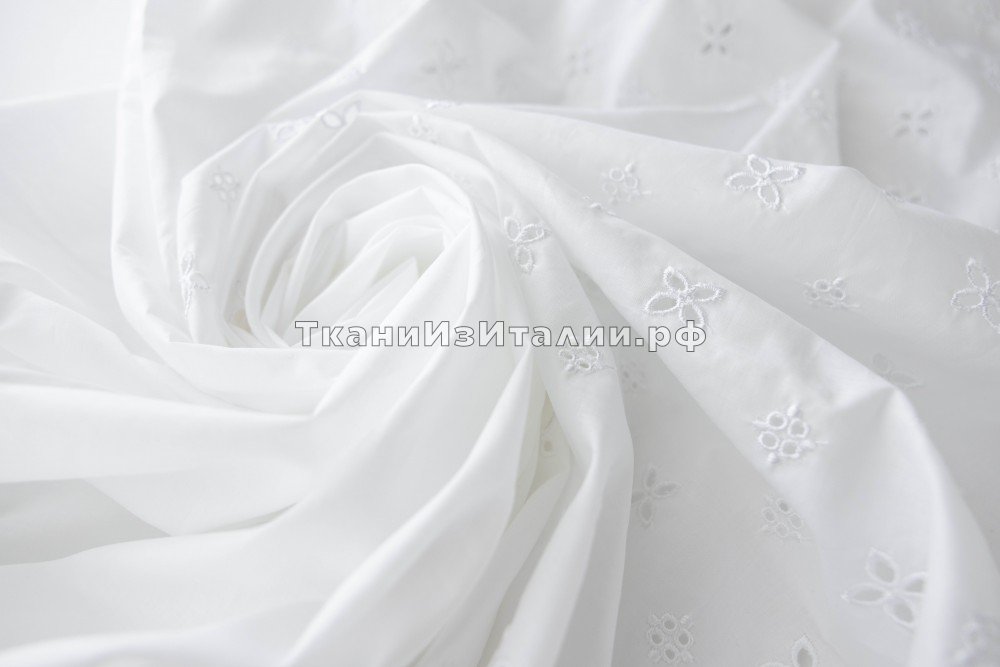 ткань белое шитье с цветками (наполовину), шитье хлопок цветы белая Италия