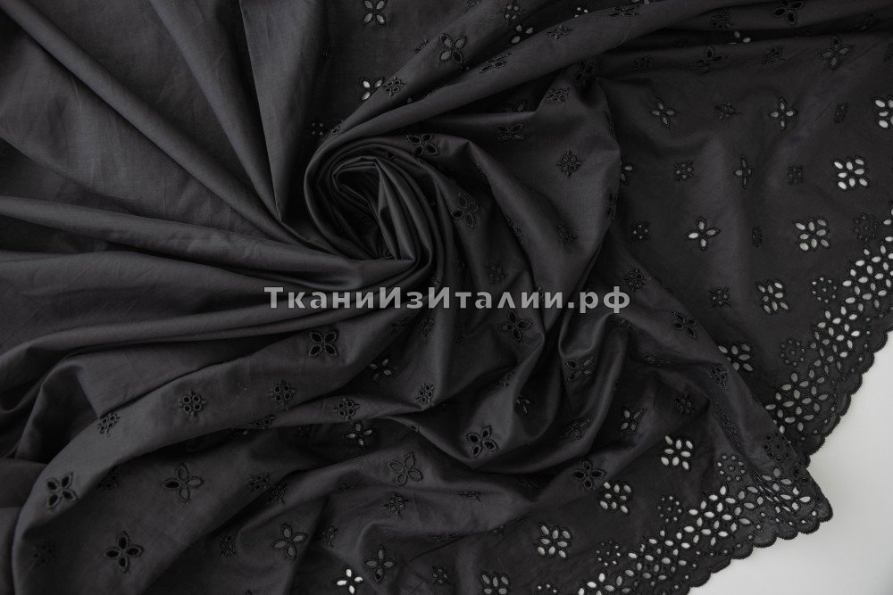 ткань черное шитье с цветами (наполовину), шитье хлопок цветы черная Италия