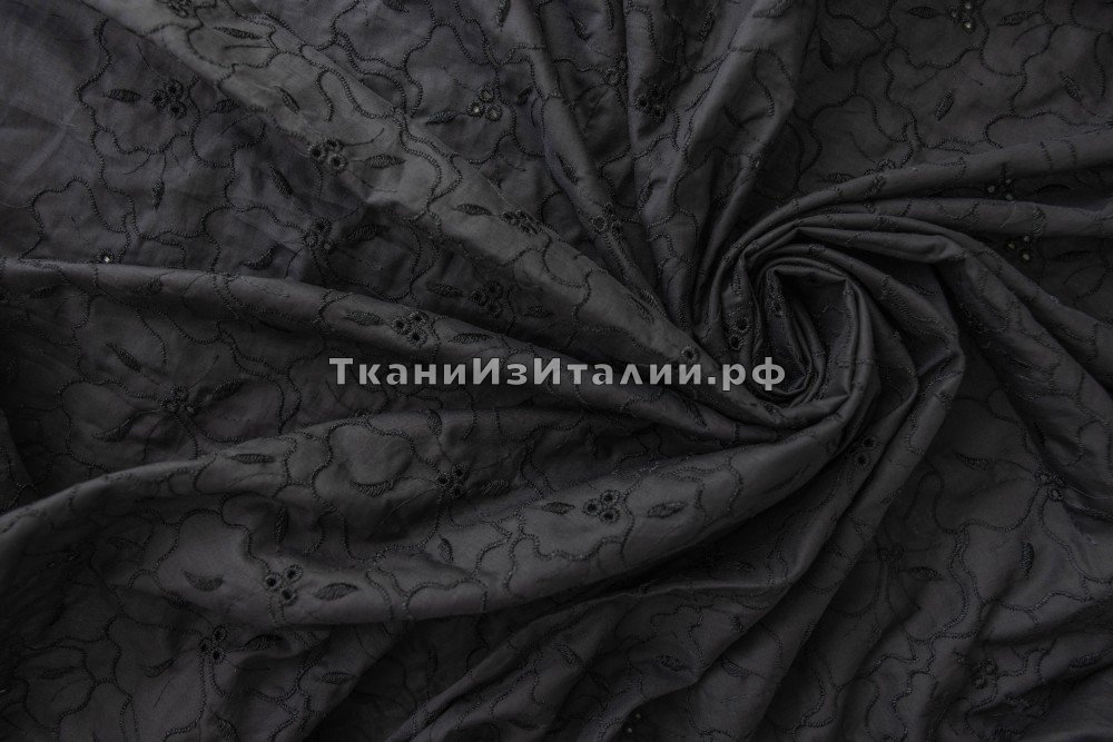 ткань шитье черного цвета с крупными цветами, шитье хлопок цветы черная Италия