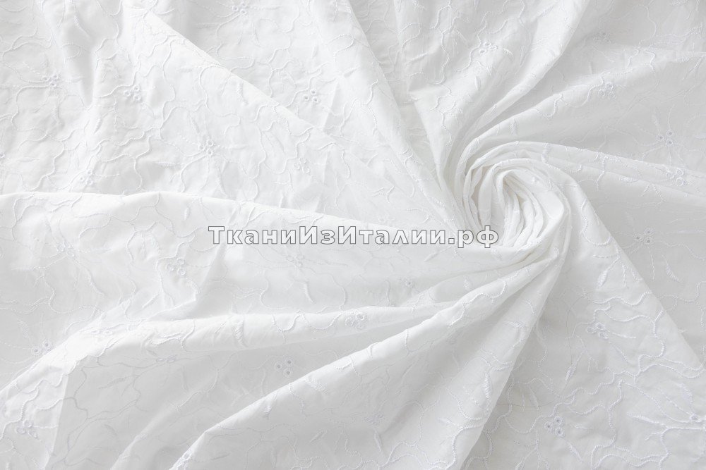 ткань шитье белого цвета с крупными цветами, шитье хлопок цветы белая Италия