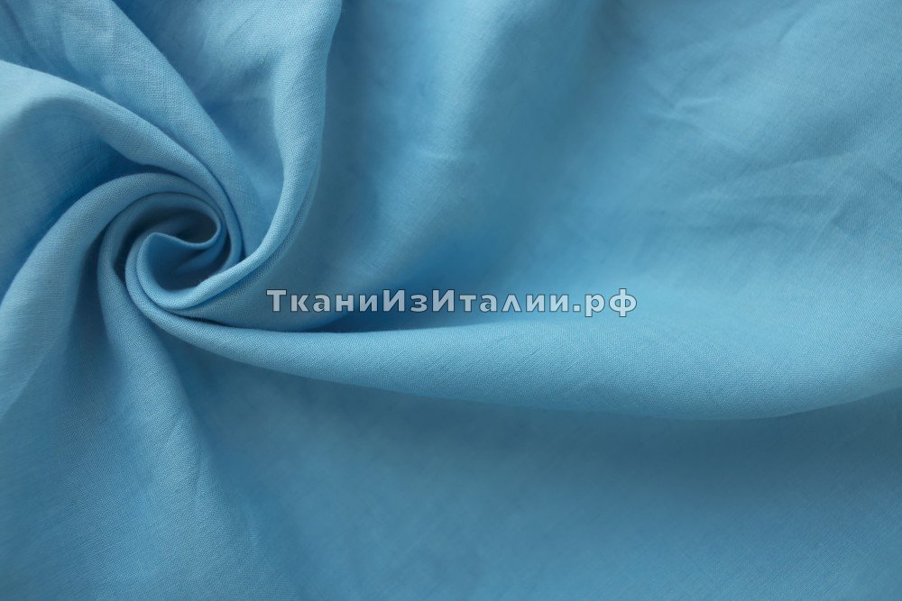 ткань костюмно-плательный лен небесно-голубой, костюмно-плательная лен однотонная голубая Италия