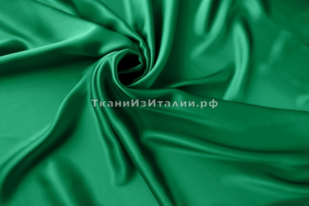 ткань ярко-зеленый атлас, атлас шелк однотонная зеленая Италия