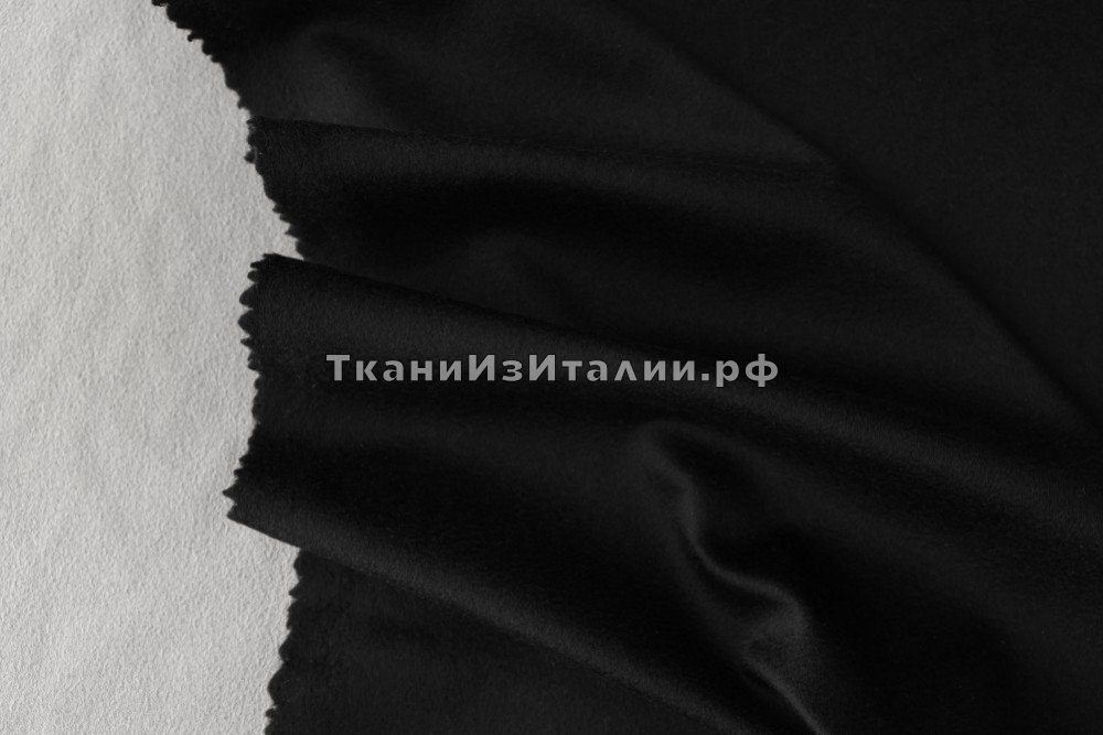 ткань кашемир с мембраной иссиня-черный, костюмно-плательная кашемир однотонная черная Италия