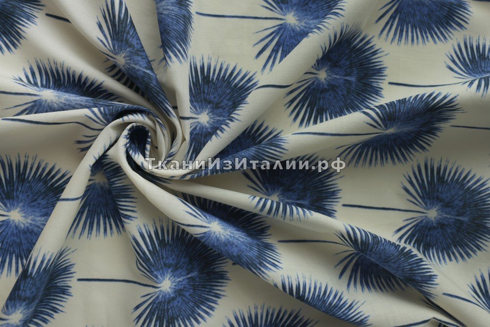 ткань поплин с сине-голубыми цветами, Италия