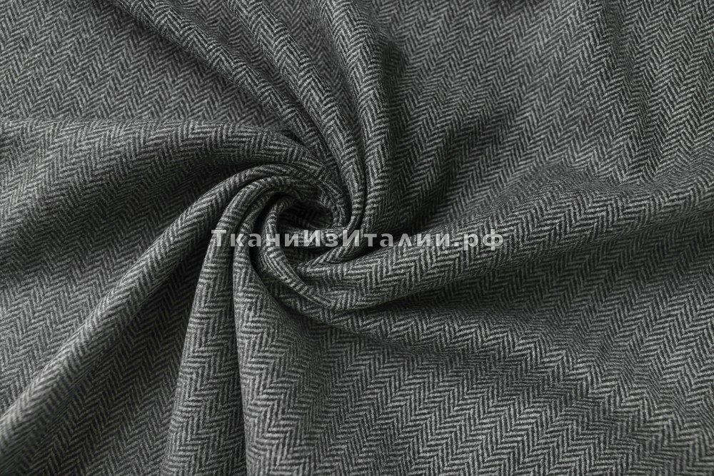 ткань твид из кашемира в серо-черную елочку, Италия