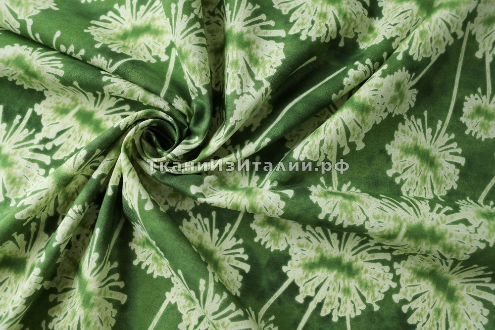 ткань зеленый поплин с цветами, Италия