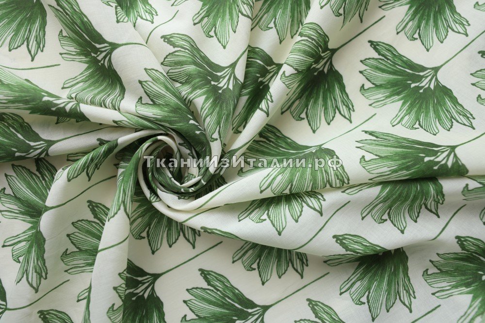 ткань батист с зелеными цветами, Италия