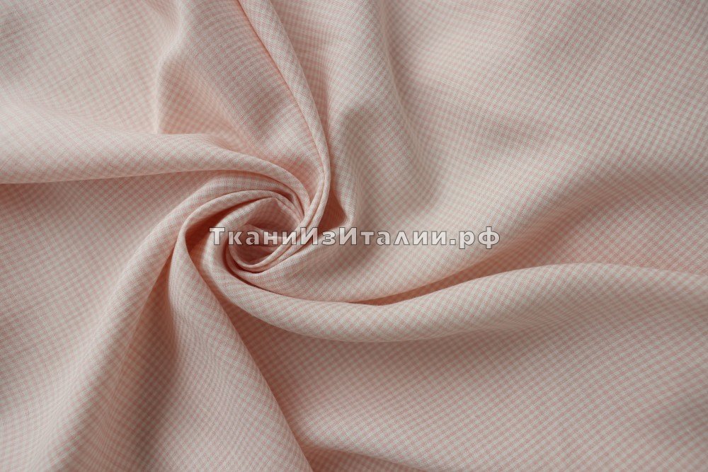 ткань костюмно-плательный лен в бело-розовую клетку виши, Италия