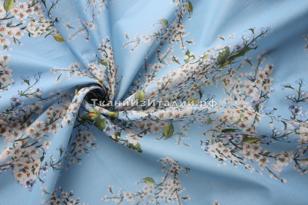 ткань голубой батист с цветами, Италия