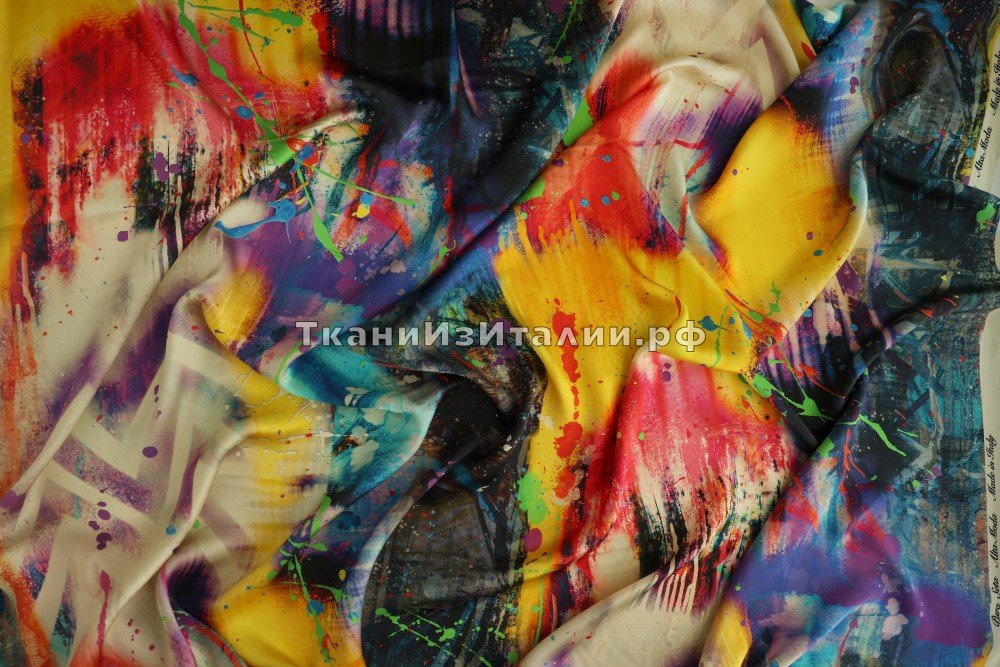 ткань атлас с разноцветным ярким принтом, Италия