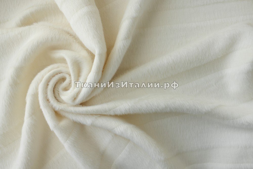 ткань альпака пальтовая молочного цвета в полоску, Италия